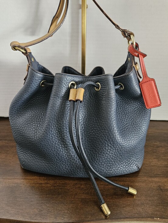 Coach Handbags - COACH Pilot Sample Bag RARE Legacy Navy Pebble Leather Bucket Bag 25306P